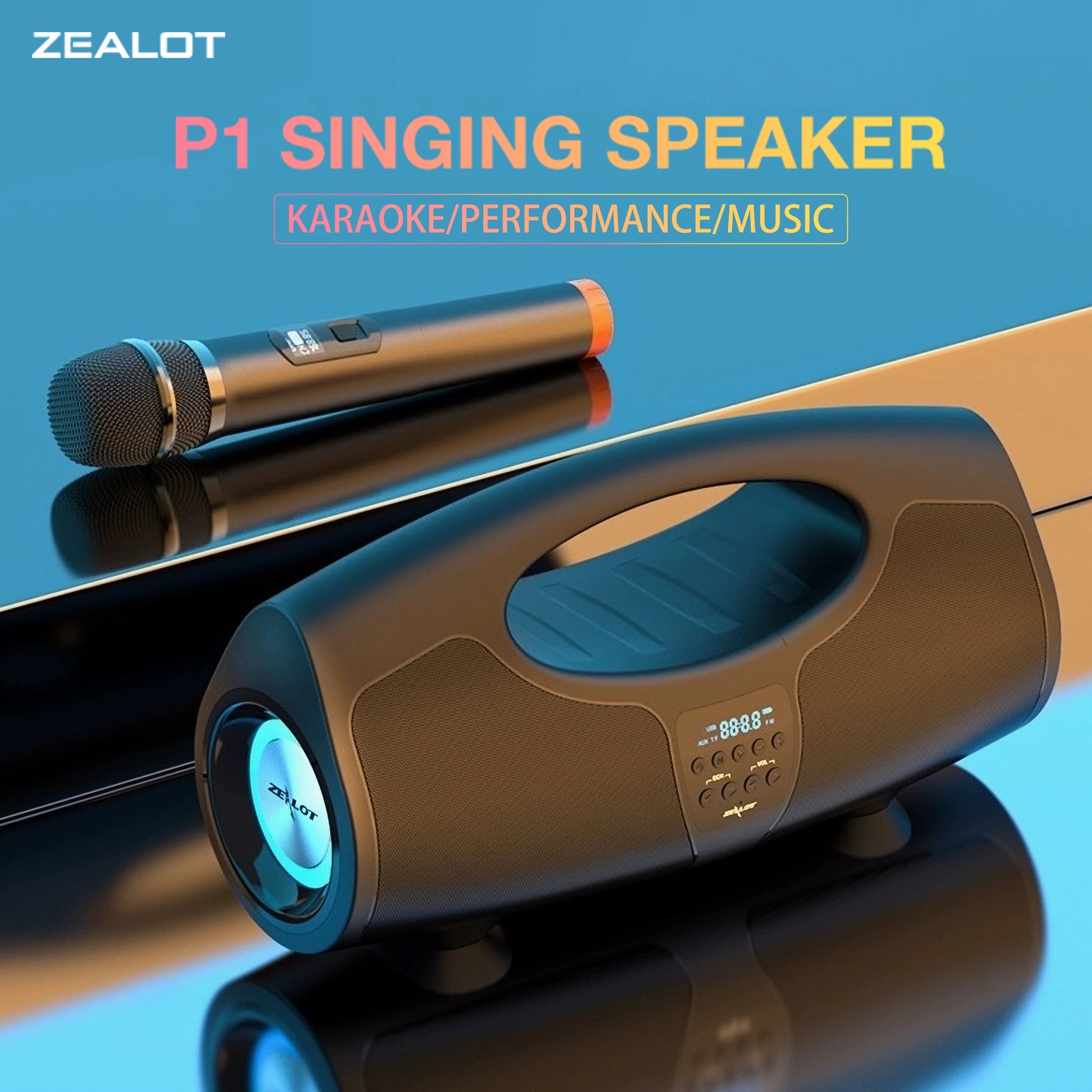 Zealot P1 60W Wireless Portable Singing Speaker - High-Power Dual Speaker with Karaoke Mic, Subwoofer, 3D Surround Sound, Surging Bass, FM TF USB Compatibility - Perfect for Home, Car, Outdoor, Camping, and Gift Ideas for Tha