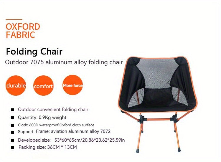 Portable Folding Camping Chair - Lightweight & Compact for Fishing, Hiking, Travel - Comfortable & Durable