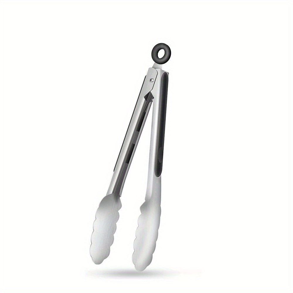 1/2pcs, Stainless Steel Kitchen Tongs, Silicone Non-slip Handle, Lockable Barbecue Food Clip, 9 Inches And 12 Inches, Premium Silicone Rubber Grips, Independence Day Halloween Christmas Party Supplies Camping BBQ Accessories