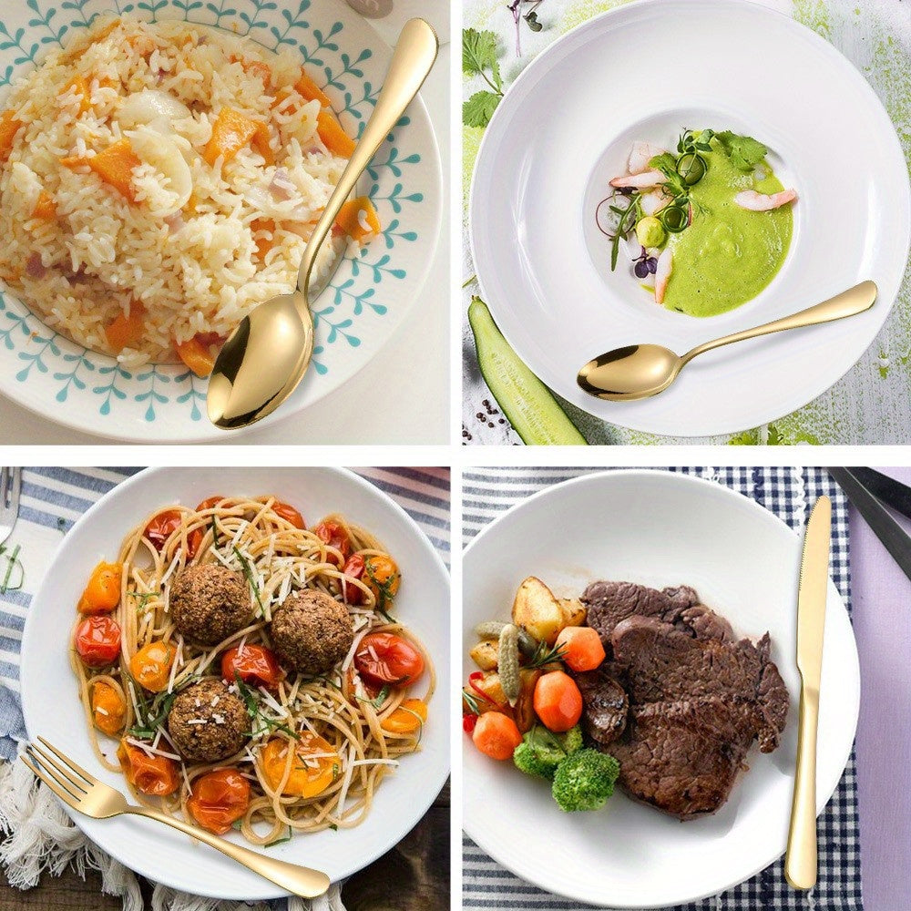 16pcs/24pcs tableware stainless steel knife, fork and spoon set Bull polishing dishwasher safe and easy to clean family dinner party birthday wedding festival camping party