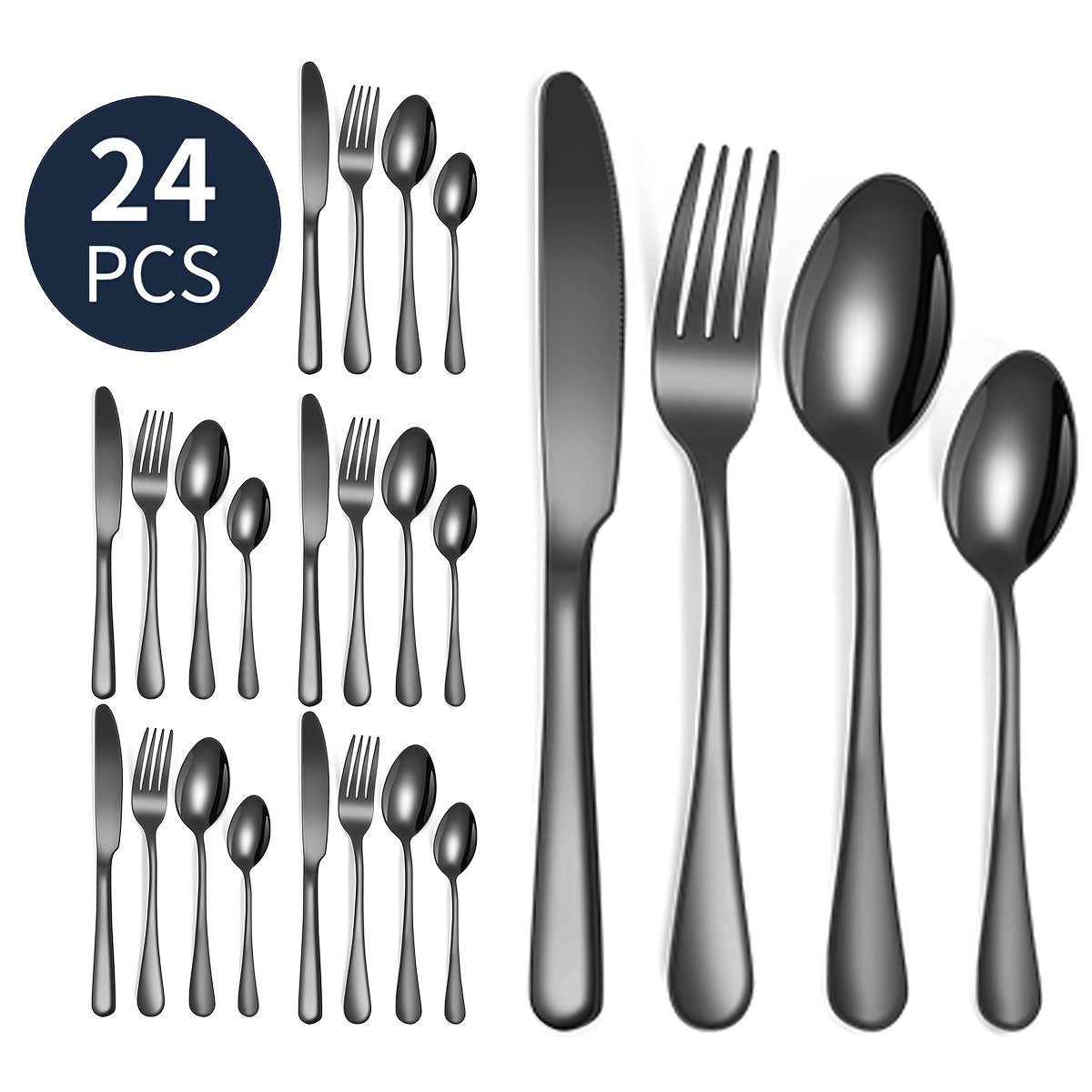 16pcs/24pcs tableware stainless steel knife, fork and spoon set Bull polishing dishwasher safe and easy to clean family dinner party birthday wedding festival camping party