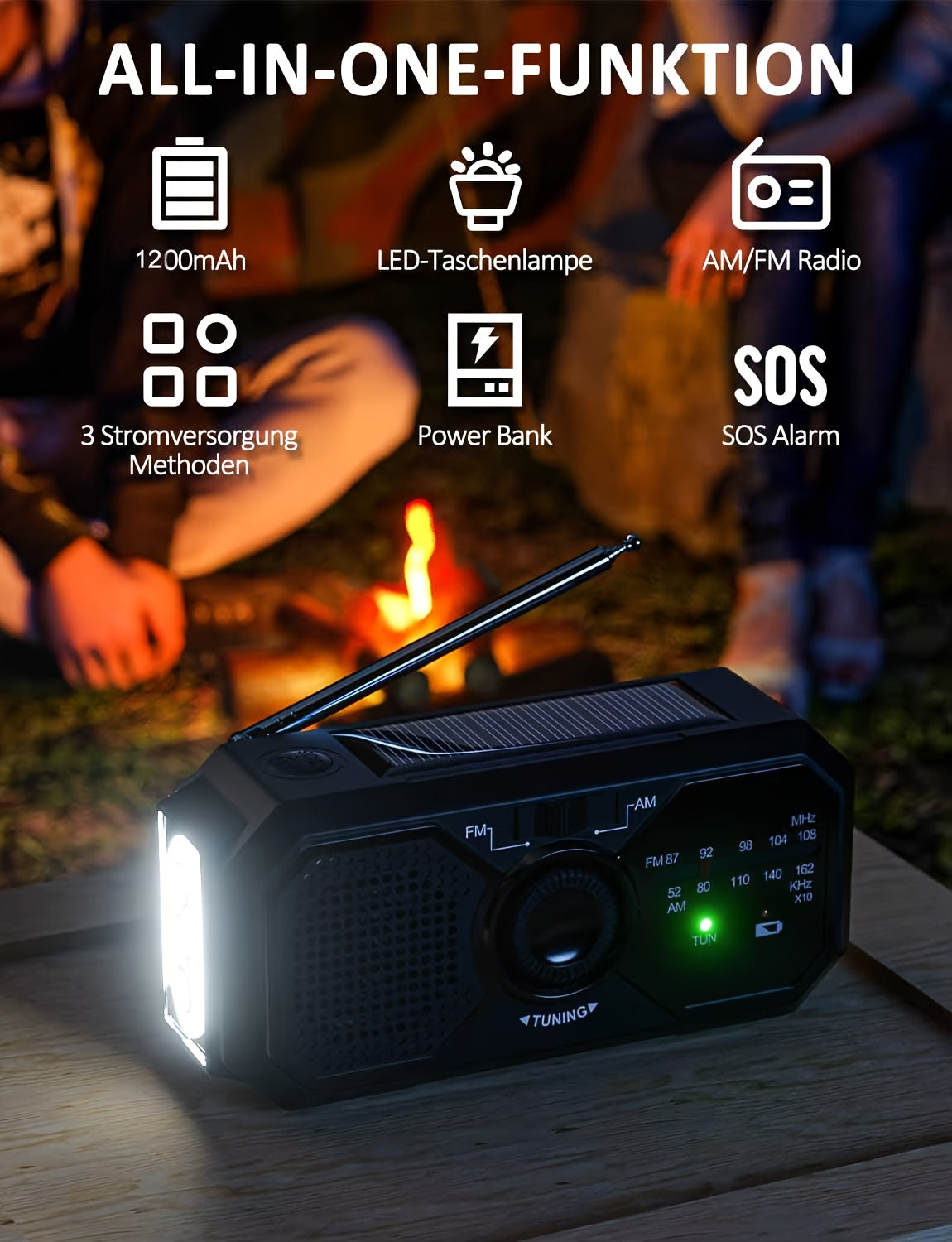 Outdoor Emergency AM/FM Radio Hand-Cranked Radio with Flashlight/Emergency Charging/Solar Charging Emergency Crank Weather Radio