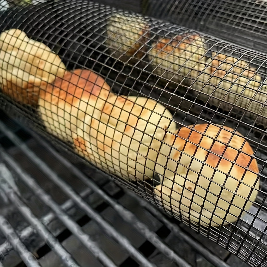 1pc Durable Stainless Steel BBQ Grill Basket - Multipurpose Outdoor Cooking Net for Camping, Picnic, BBQ Grill Rack with Handle