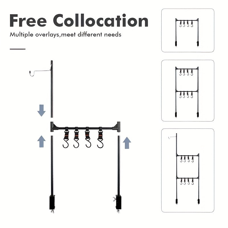 Aluminum Alloy Folding Hanging Rack With Detachable Hook, For Outdoor Camping Travel Picnic Table, Multifunctional Lantern Pole, Hanging Rack