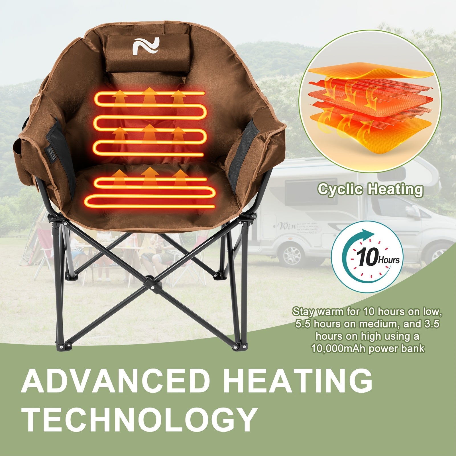 Oversized Heated Folding Chair with Pillow