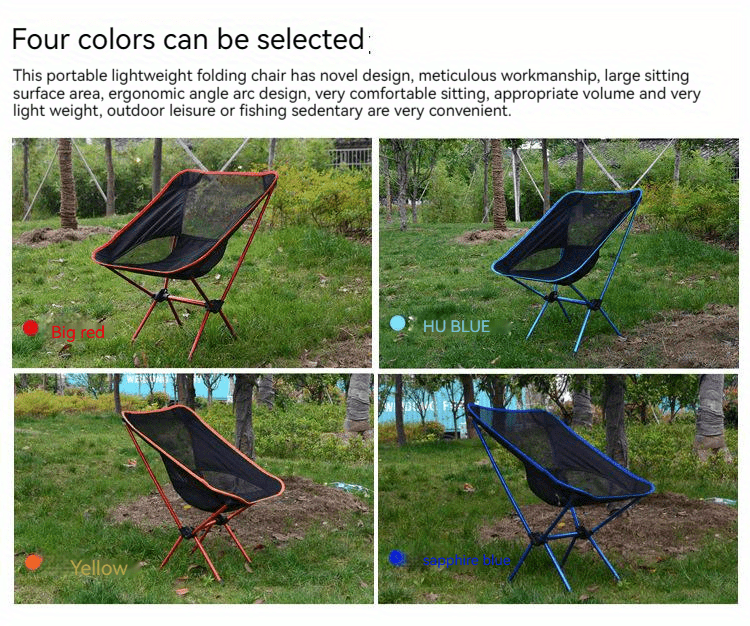 Portable Folding Camping Chair - Lightweight & Compact for Fishing, Hiking, Travel - Comfortable & Durable