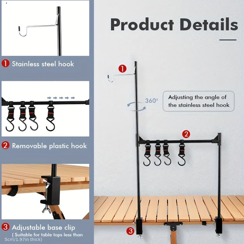Aluminum Alloy Folding Hanging Rack With Detachable Hook, For Outdoor Camping Travel Picnic Table, Multifunctional Lantern Pole, Hanging Rack