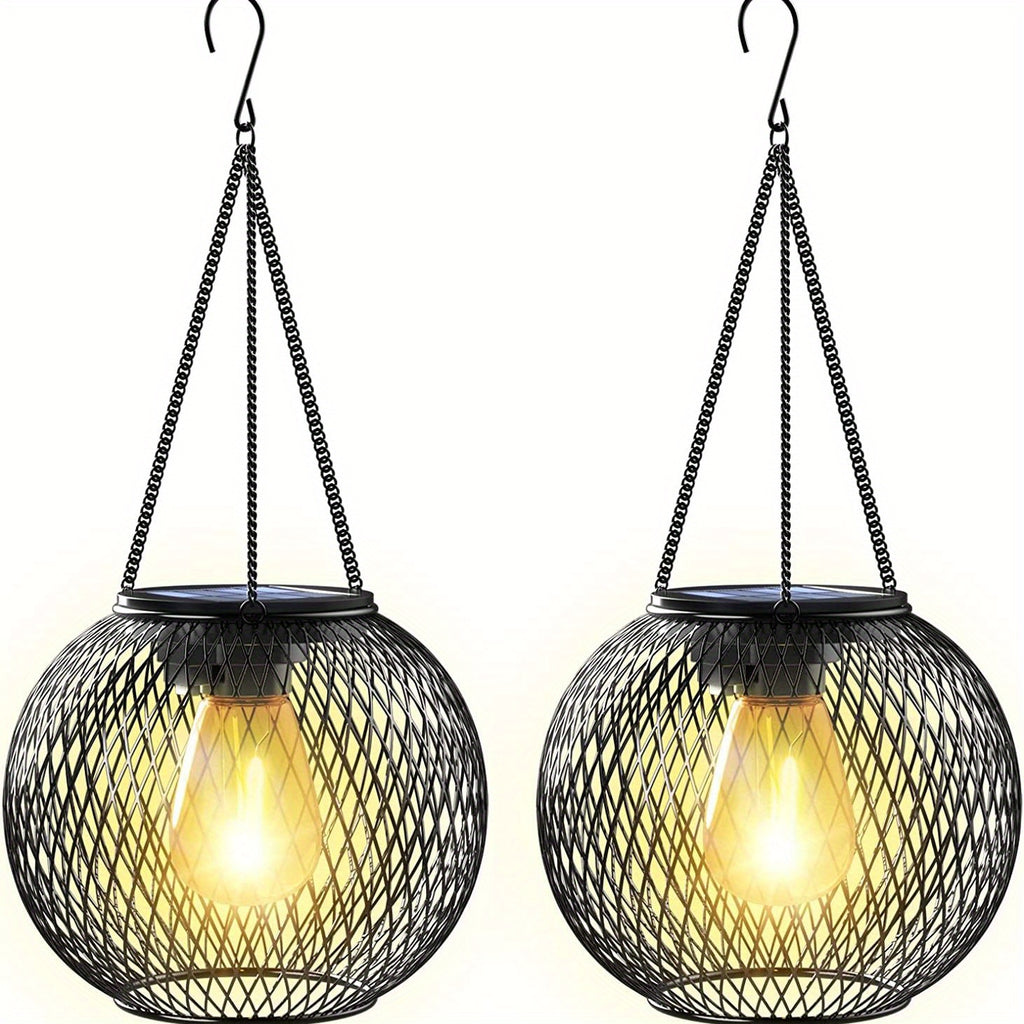 2pcs Upgrade Outdoor Solar Hanging Lights, Outdoor Garden Metal Hanging Lights, Decorative Lighting Solar Waterproof Tree Lights, For Garden Yard Yard Patio Yard Pathway