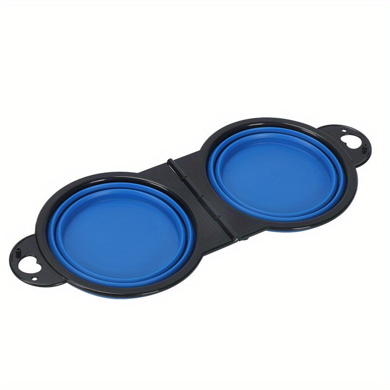 1pc Collapsible Portable Pet Double Bowls - Foldable Dog Food and Water Bowl for Outdoor Traveling, Camping, and Walking Supplies