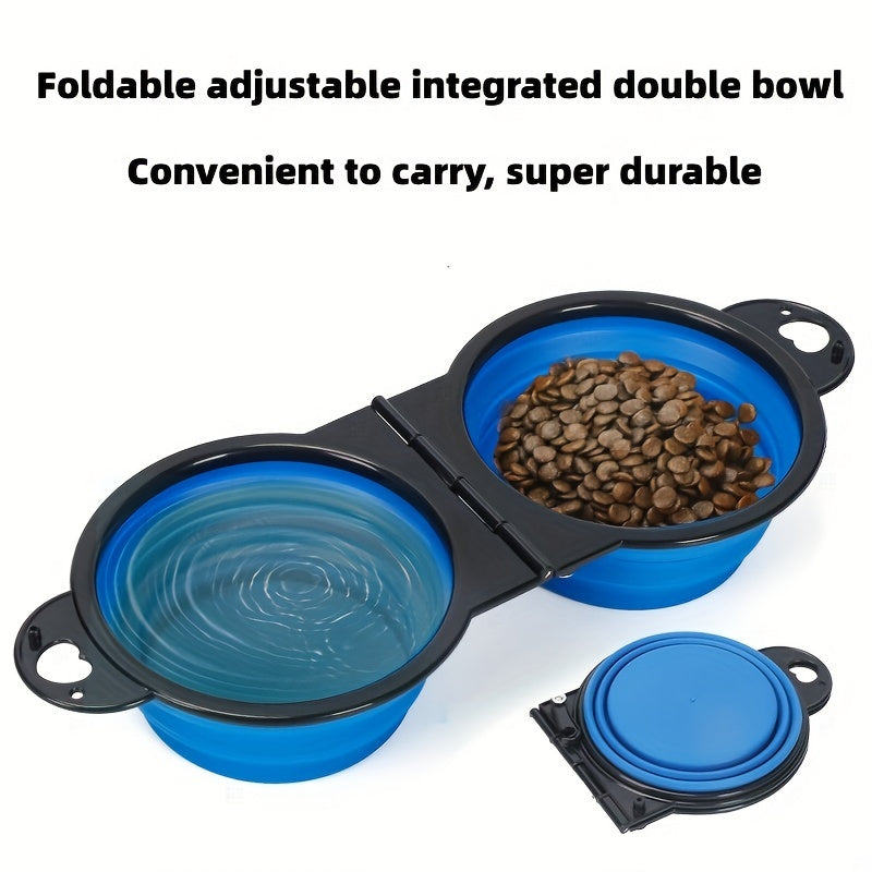 1pc Collapsible Portable Pet Double Bowls - Foldable Dog Food and Water Bowl for Outdoor Traveling, Camping, and Walking Supplies