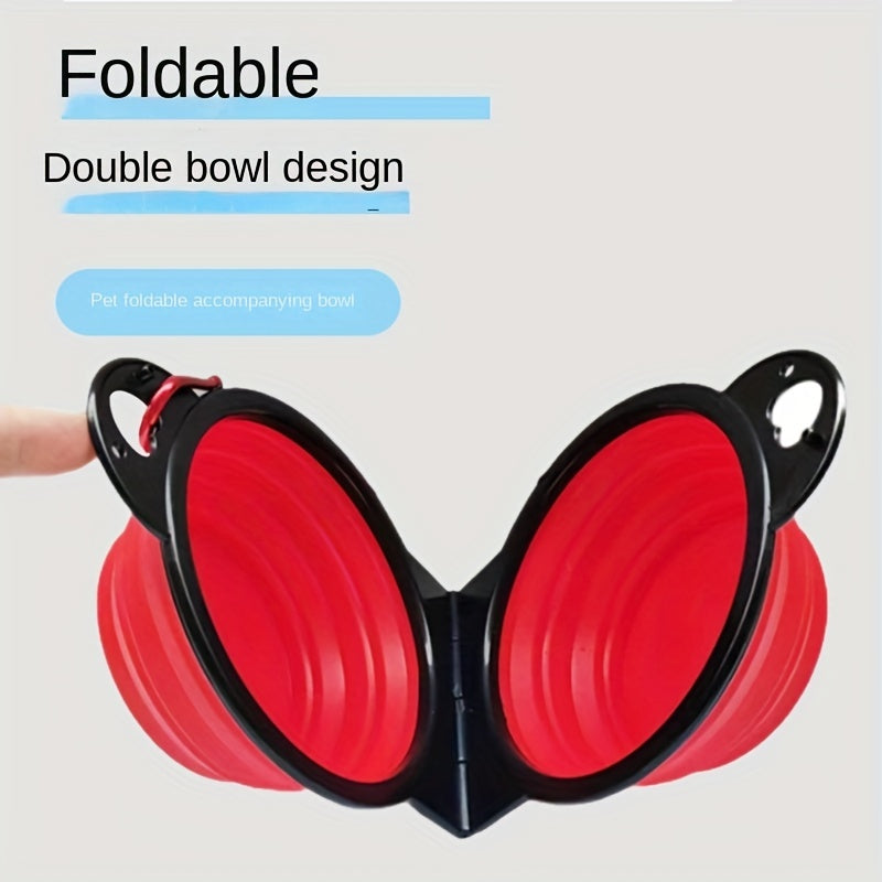 1pc Collapsible Portable Pet Double Bowls - Foldable Dog Food and Water Bowl for Outdoor Traveling, Camping, and Walking Supplies