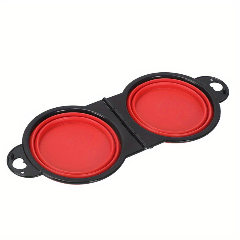 1pc Collapsible Portable Pet Double Bowls - Foldable Dog Food and Water Bowl for Outdoor Traveling, Camping, and Walking Supplies