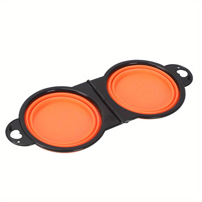 1pc Collapsible Portable Pet Double Bowls - Foldable Dog Food and Water Bowl for Outdoor Traveling, Camping, and Walking Supplies