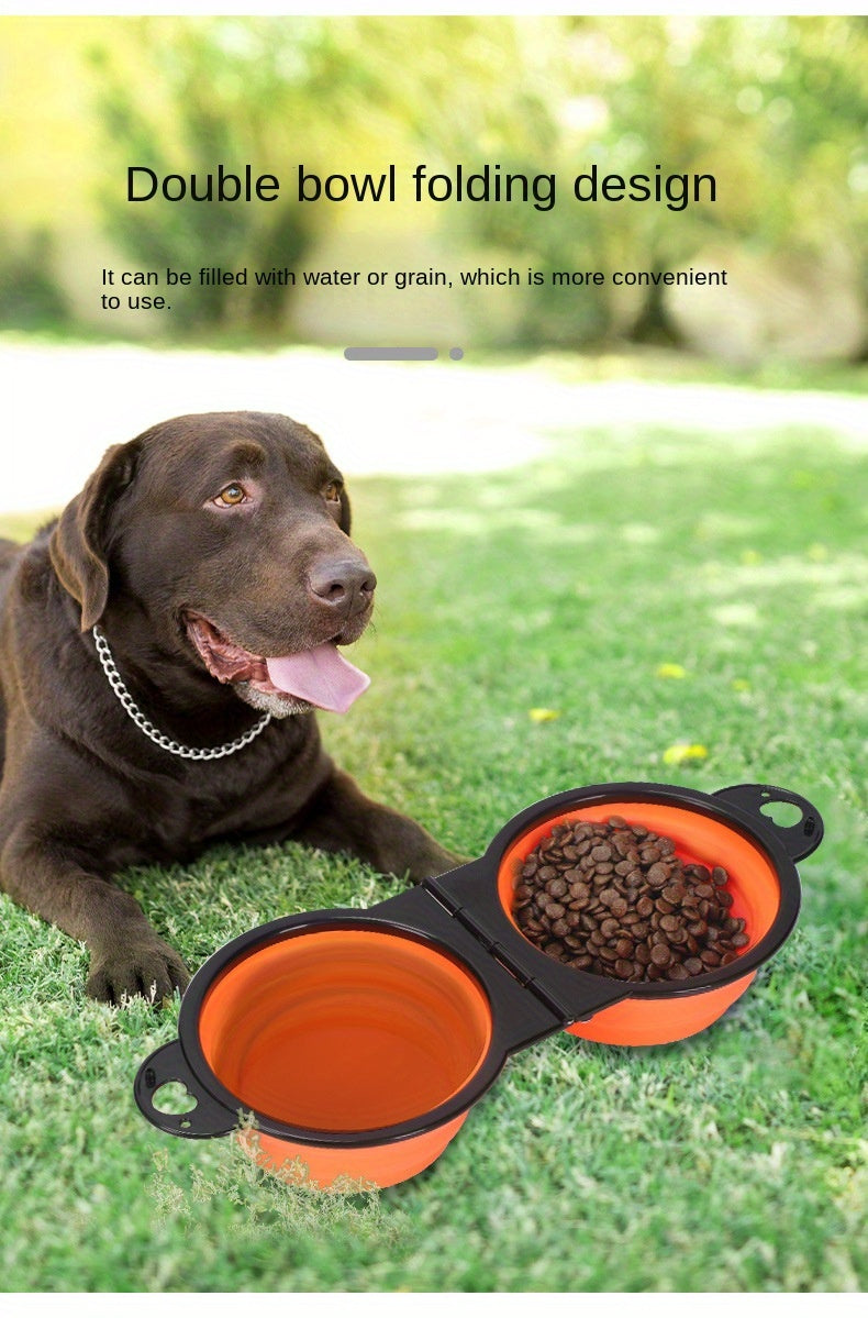 1pc Collapsible Portable Pet Double Bowls - Foldable Dog Food and Water Bowl for Outdoor Traveling, Camping, and Walking Supplies