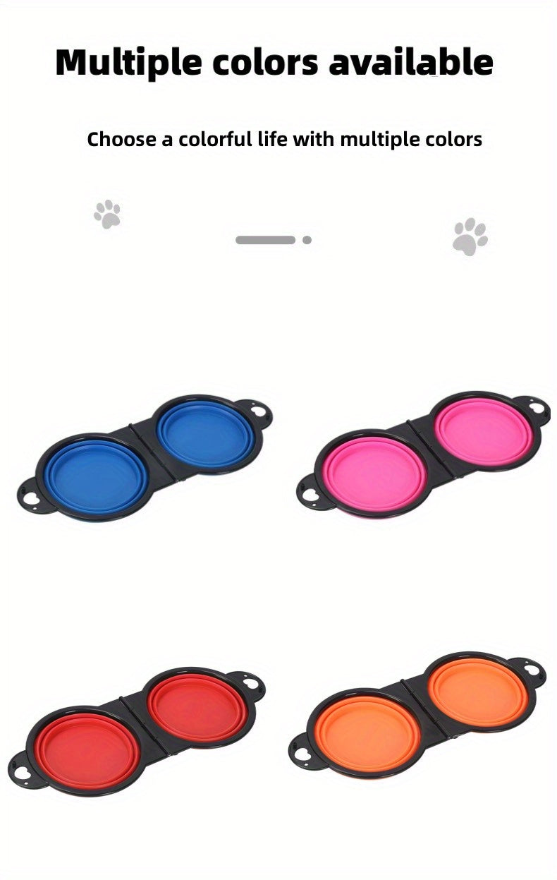 1pc Collapsible Portable Pet Double Bowls - Foldable Dog Food and Water Bowl for Outdoor Traveling, Camping, and Walking Supplies