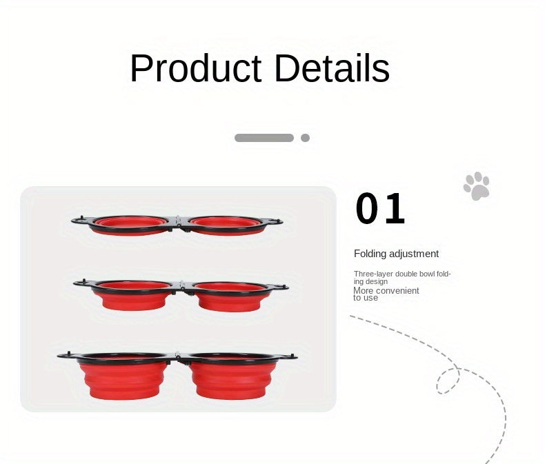 1pc Collapsible Portable Pet Double Bowls - Foldable Dog Food and Water Bowl for Outdoor Traveling, Camping, and Walking Supplies