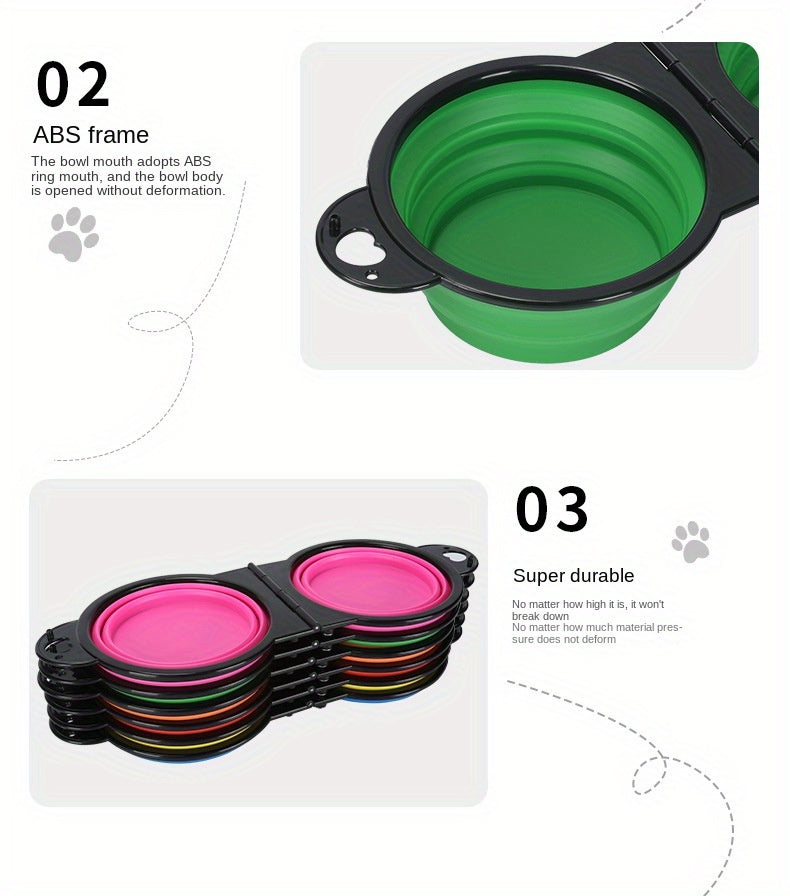 1pc Collapsible Portable Pet Double Bowls - Foldable Dog Food and Water Bowl for Outdoor Traveling, Camping, and Walking Supplies