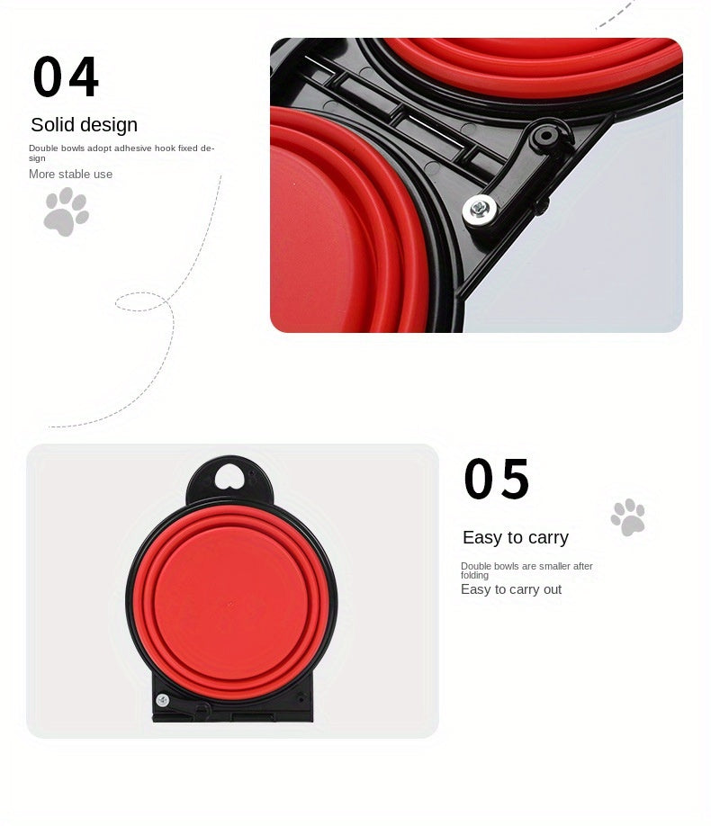1pc Collapsible Portable Pet Double Bowls - Foldable Dog Food and Water Bowl for Outdoor Traveling, Camping, and Walking Supplies