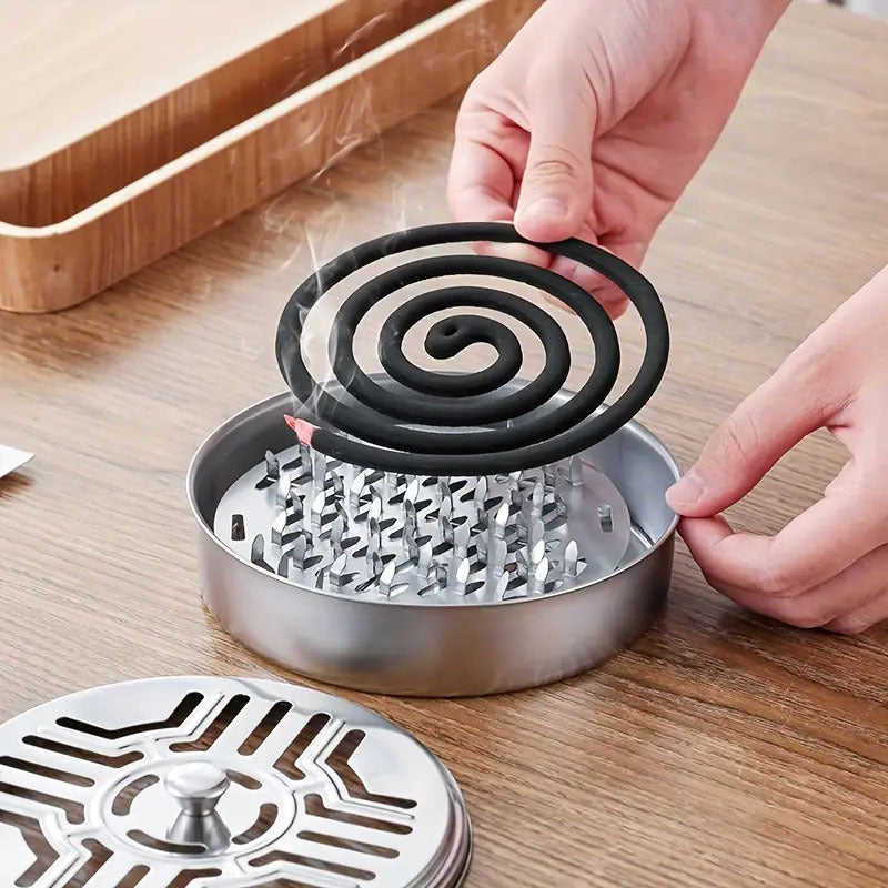 1pc Portable Mosquito Coil Holder, Round Incense Box For Home And Camping - The Color Of Holder Is Random