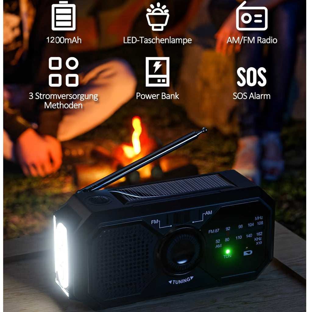 Outdoor Emergency AM/FM Radio Hand-Cranked Radio with Flashlight/Emergency Charging/Solar Charging Emergency Crank Weather Radio