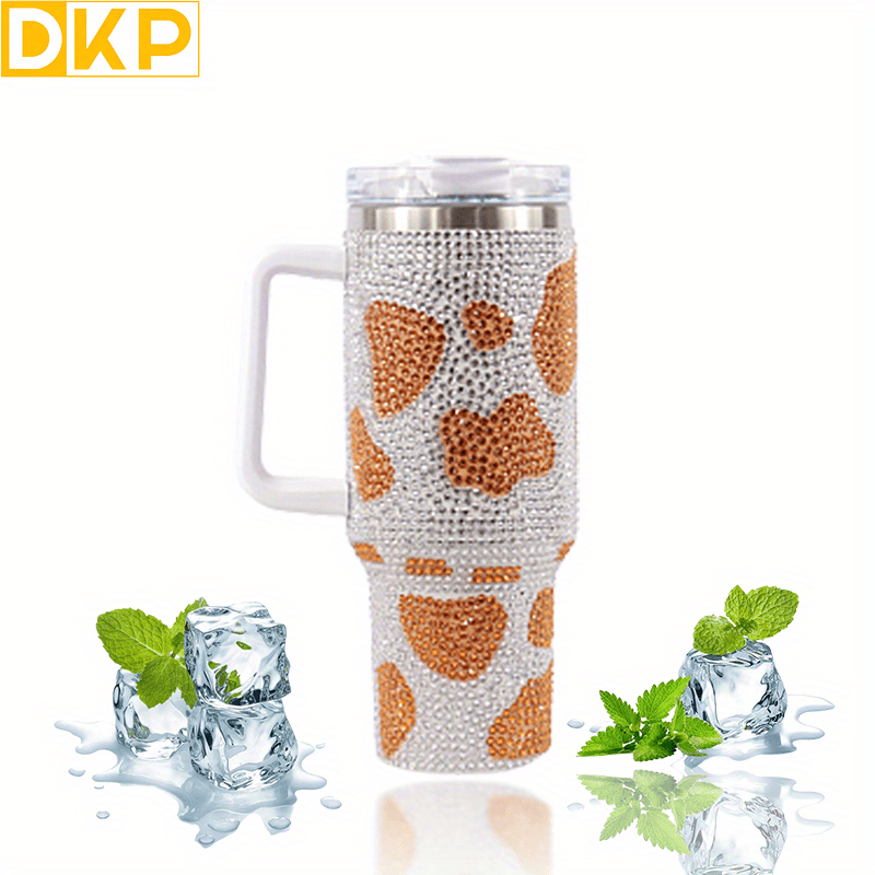 Insulated Cow Print Tumbler with Handle and Straw Lid - 40oz Capacity, 304 Stainless Steel, Heat Preservation - Perfect for Outdoor Sports, Travel, and Camping - Great Birthday or Christmas Gift for Men and Women