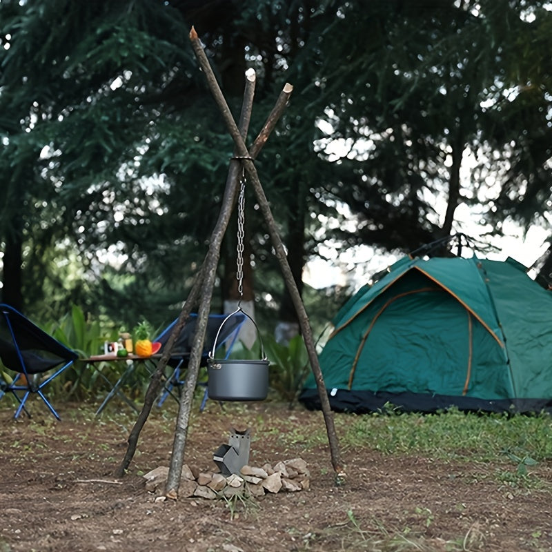 1set, Portable Foldable Outdoor Hanging Pot Rack, Campfire Rack, Tripod Stand Hanger Camping Supplies Campfire Stainless Steel Tripod Rack