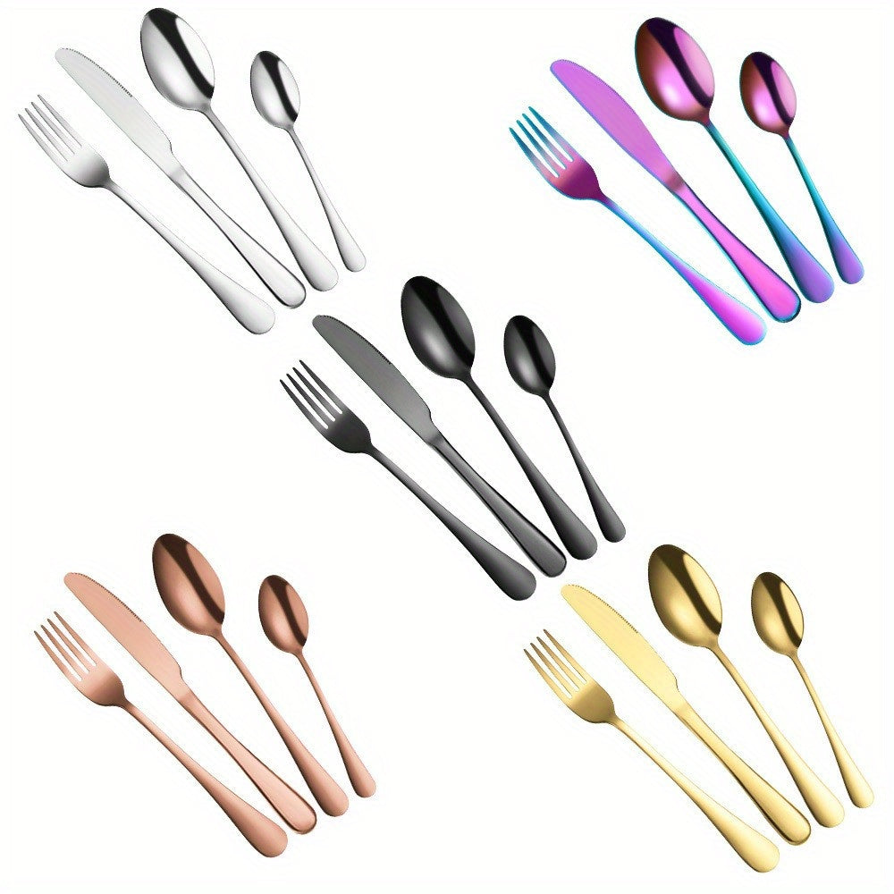 16pcs/24pcs tableware stainless steel knife, fork and spoon set Bull polishing dishwasher safe and easy to clean family dinner party birthday wedding festival camping party