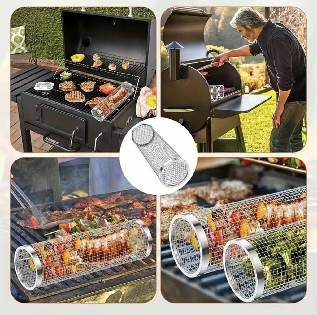 1pc Durable Stainless Steel BBQ Grill Basket - Multipurpose Outdoor Cooking Net for Camping, Picnic, BBQ Grill Rack with Handle