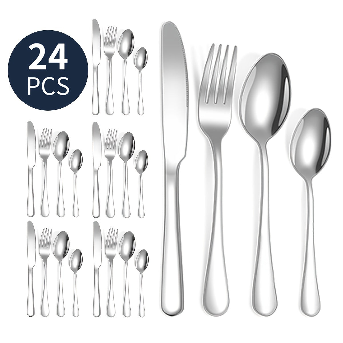 16pcs/24pcs tableware stainless steel knife, fork and spoon set Bull polishing dishwasher safe and easy to clean family dinner party birthday wedding festival camping party