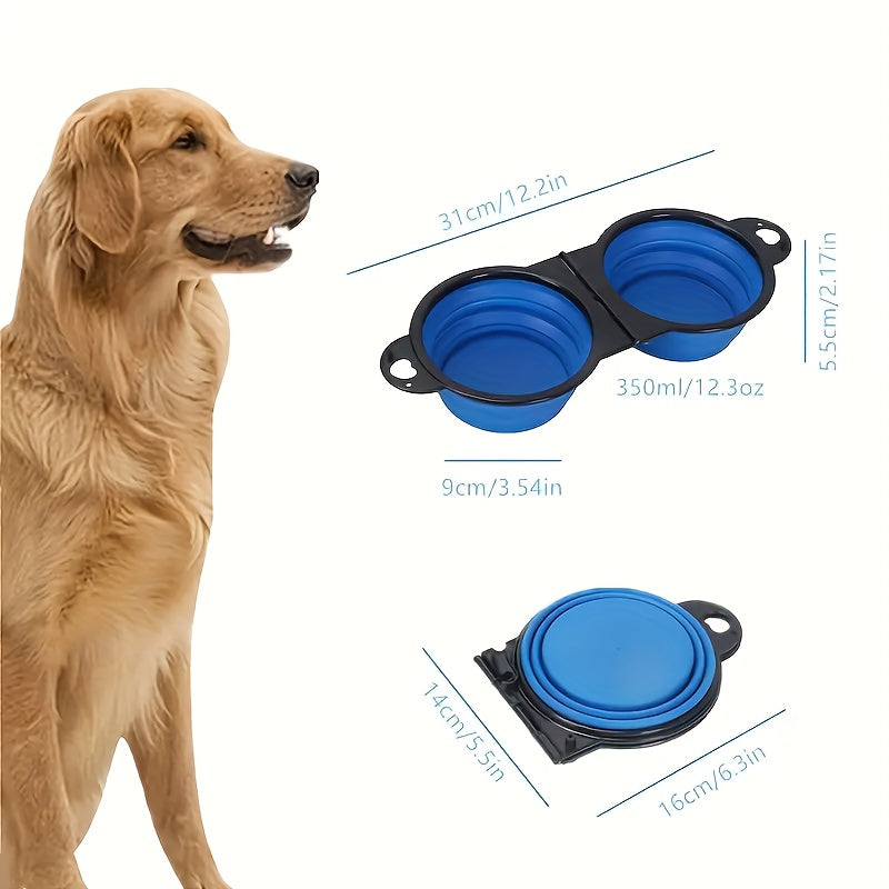 1pc Collapsible Portable Pet Double Bowls - Foldable Dog Food and Water Bowl for Outdoor Traveling, Camping, and Walking Supplies