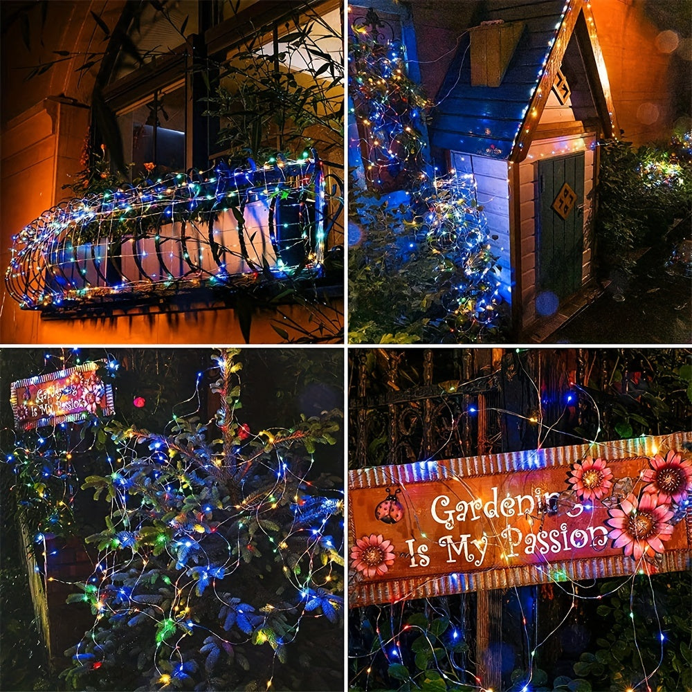 1pc, 50/100/200/300 LED Solar Light Outdoor Waterproof With 8 Modes Copper Wire Fairy Garland String Lights For Party Wedding Patio Garden Lawn Pathway Solar Power Lamp Christmas Decoration, Halloween Decorations Lights Outdo