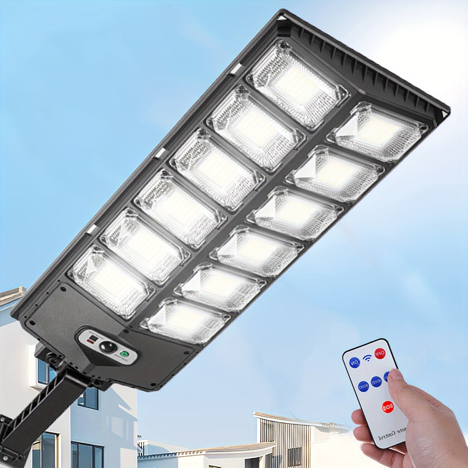 Solar Powered Motion Sensor Street Light, 504 LED Dusk to Dawn Outdoor Commercial Road Lamp