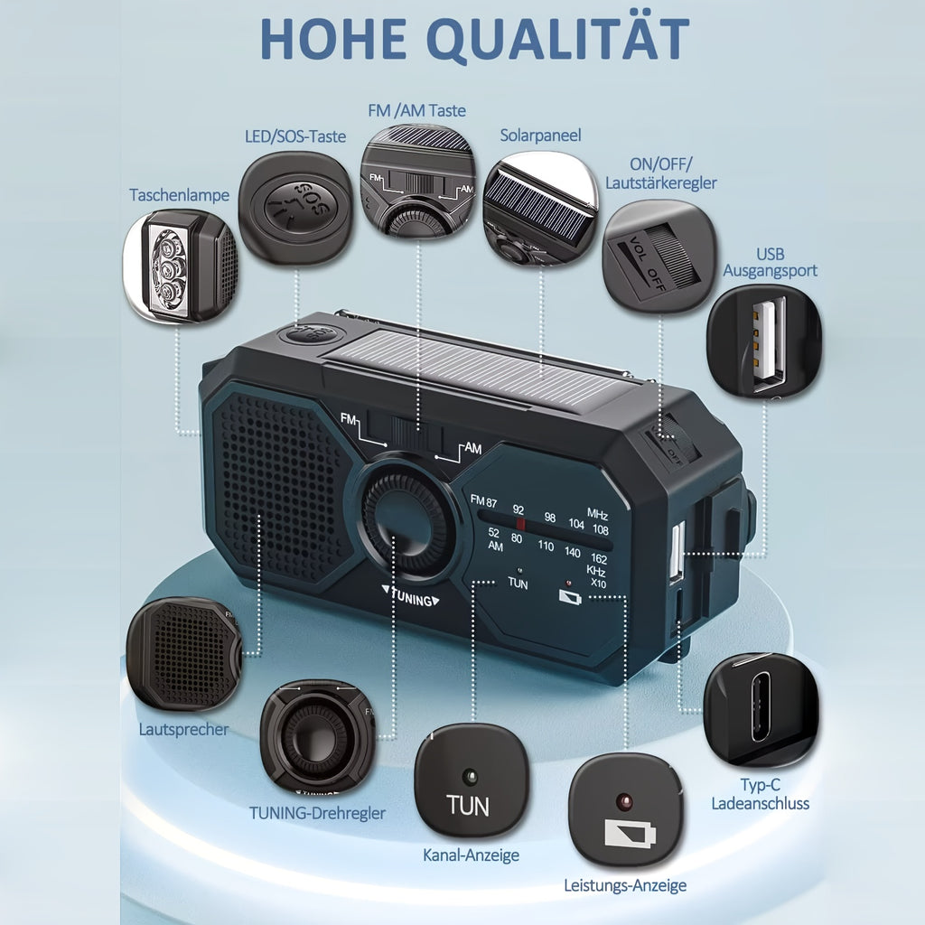 Outdoor Emergency AM/FM Radio Hand-Cranked Radio with Flashlight/Emergency Charging/Solar Charging Emergency Crank Weather Radio