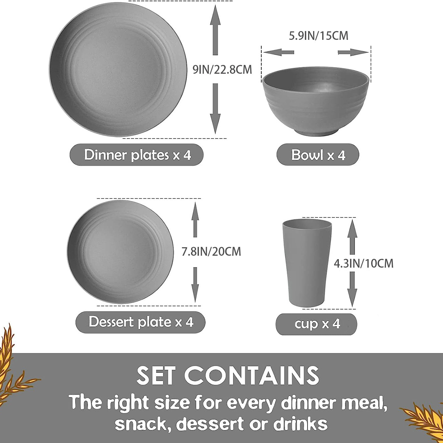 16pcs Unbreakable Wheat Straw Dinnerware Sets, Reusable Tableware Set, Lightweight Microwave Dishwasher Safe, Plates, Cups, Bowls For RV Camping Picnic Kitchen Dorm