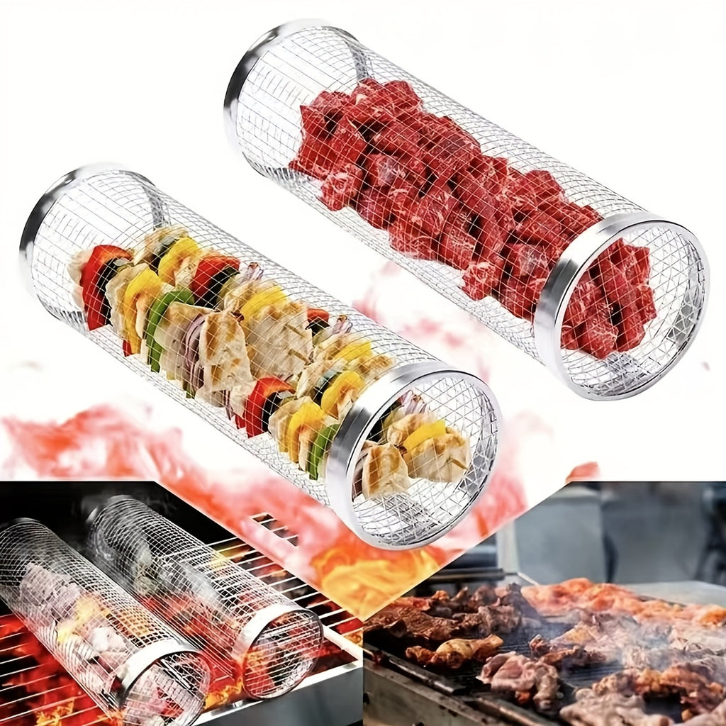 1pc Durable Stainless Steel BBQ Grill Basket - Multipurpose Outdoor Cooking Net for Camping, Picnic, BBQ Grill Rack with Handle