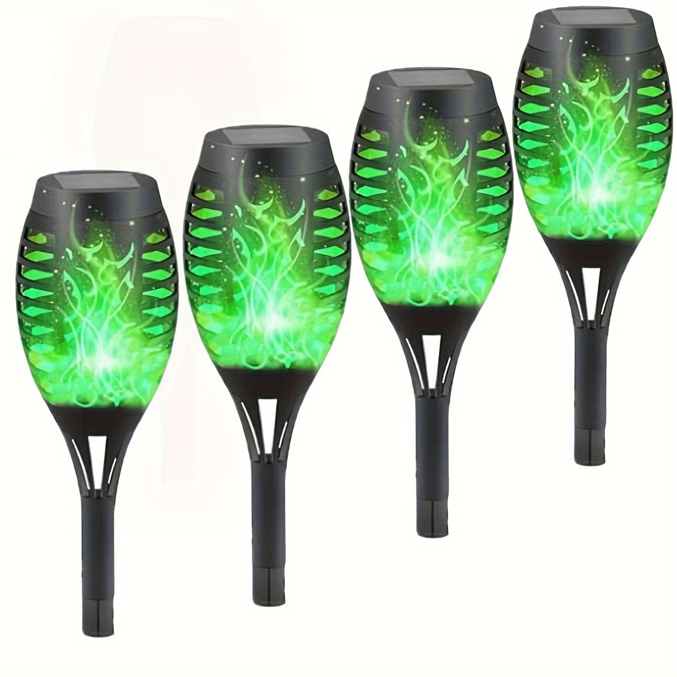 4pcs 12LED Solar Flame Lights, Suitable For Garden, Lawn, Path Decoration, Halloween Atmosphere Lights, Large Battery Working 11 Hours Lighting Torch Lights (Blue Green Purple Warm Color Light), Halloween Decorations Lights O