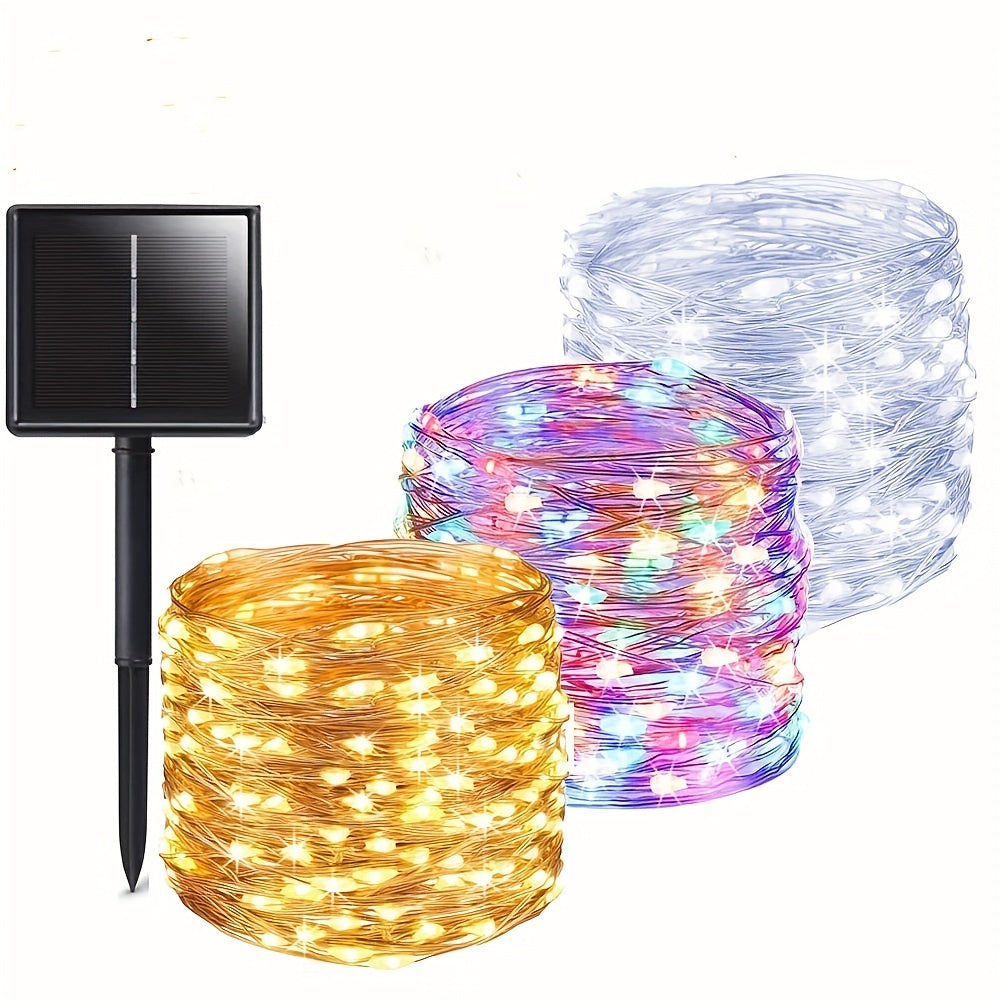 1pc, 50/100/200/300 LED Solar Light Outdoor Waterproof With 8 Modes Copper Wire Fairy Garland String Lights For Party Wedding Patio Garden Lawn Pathway Solar Power Lamp Christmas Decoration, Halloween Decorations Lights Outdo