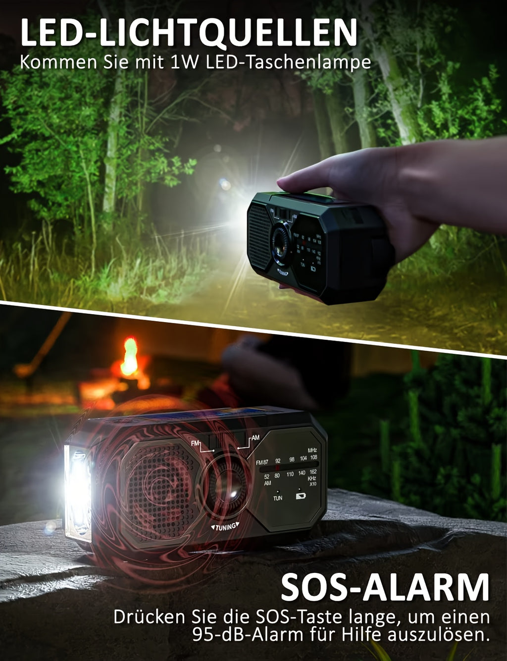 Outdoor Emergency AM/FM Radio Hand-Cranked Radio with Flashlight/Emergency Charging/Solar Charging Emergency Crank Weather Radio