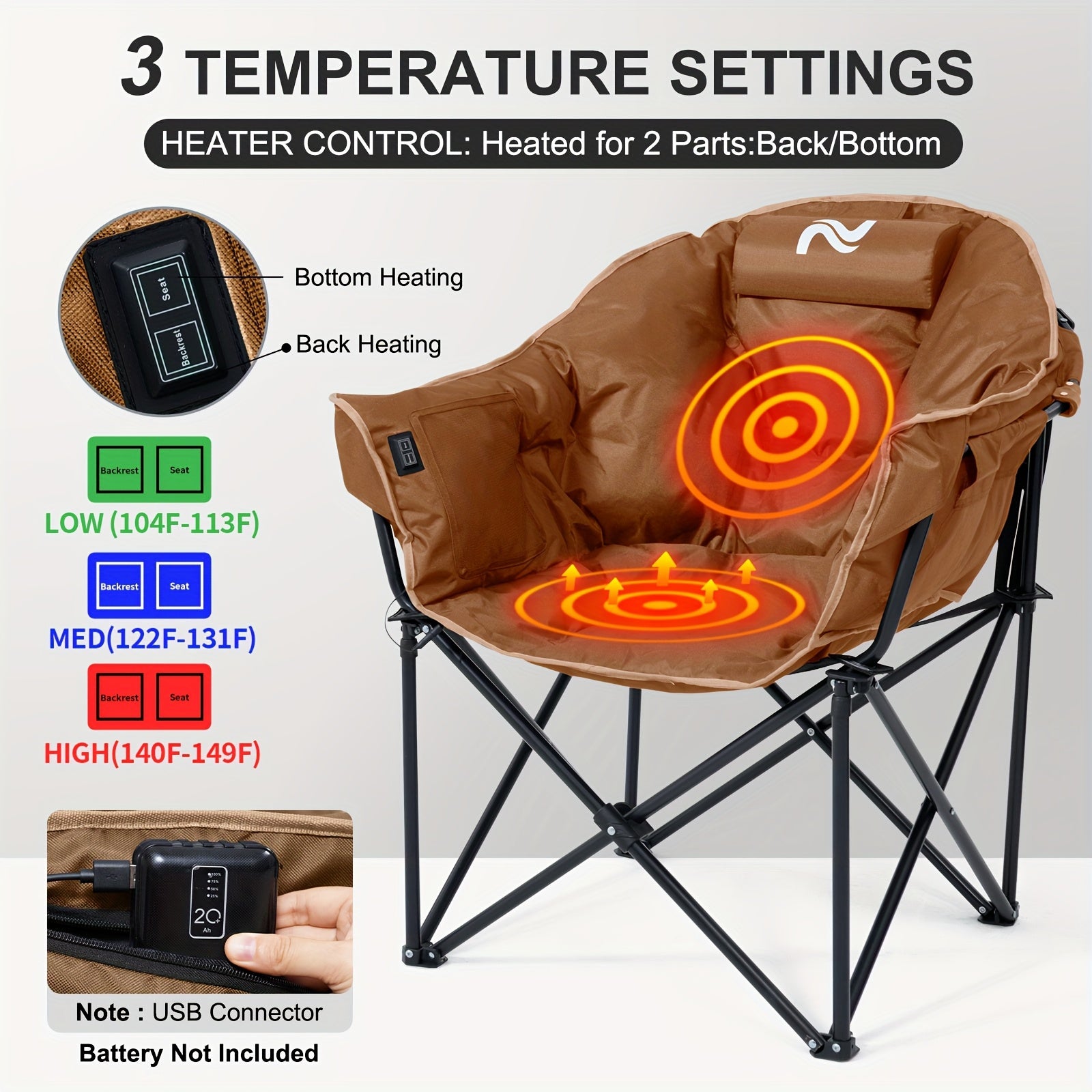 Oversized Heated Folding Chair with Pillow