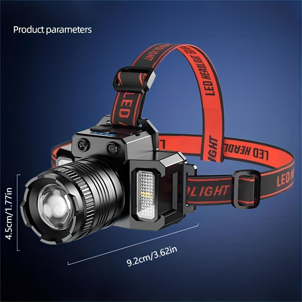 Staaricc HXP50+COB LED Headlight,, Rechargeable Lithium Battery, 1500mAh, Head-Mounted Flashlight for Outdoor Camping, Fishing, Rock Climbing, with Multiple Components