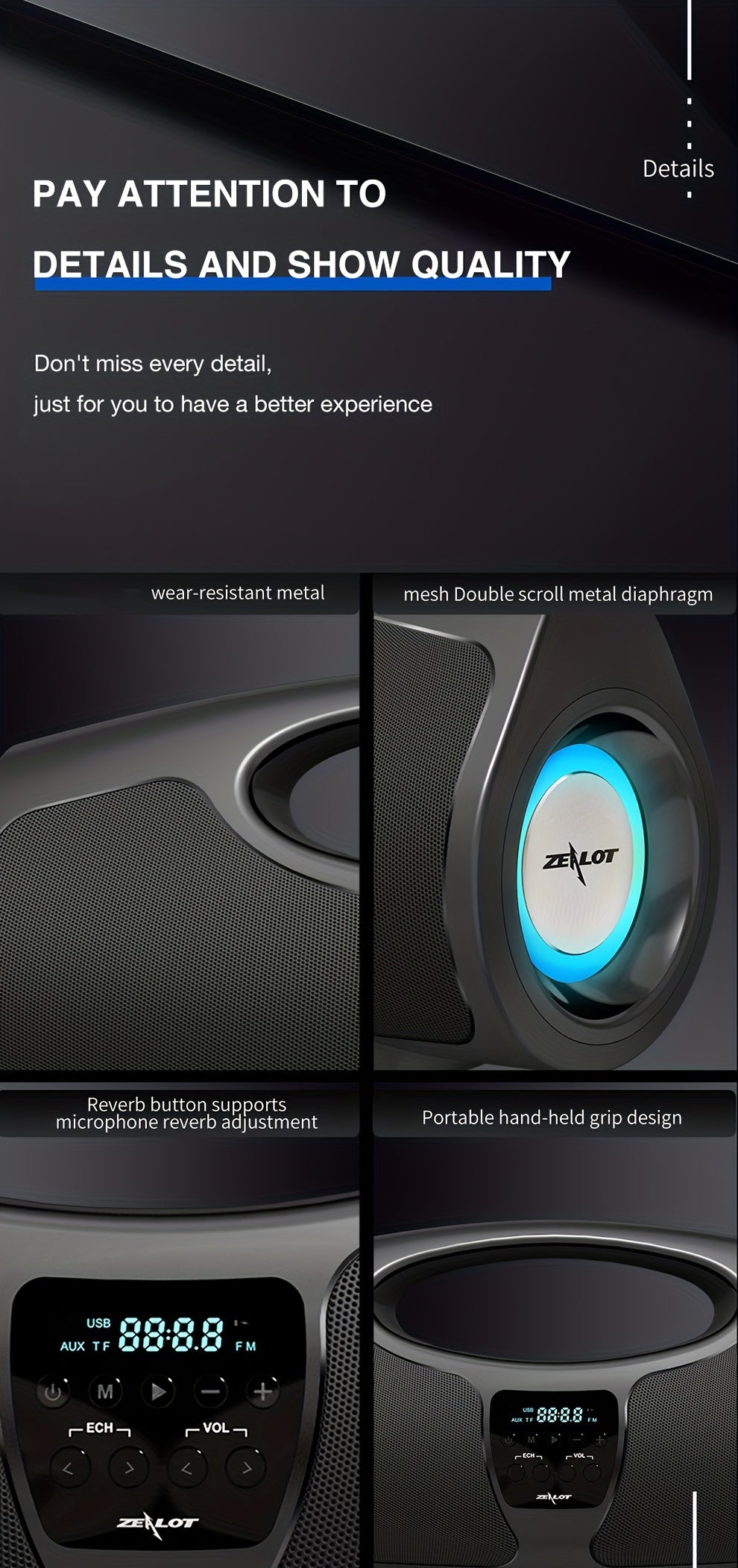 Zealot P1 60W Wireless Portable Singing Speaker - High-Power Dual Speaker with Karaoke Mic, Subwoofer, 3D Surround Sound, Surging Bass, FM TF USB Compatibility - Perfect for Home, Car, Outdoor, Camping, and Gift Ideas for Tha