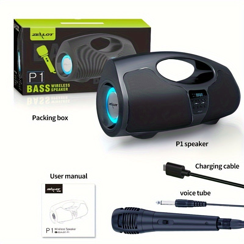 Zealot P1 60W Wireless Portable Singing Speaker - High-Power Dual Speaker with Karaoke Mic, Subwoofer, 3D Surround Sound, Surging Bass, FM TF USB Compatibility - Perfect for Home, Car, Outdoor, Camping, and Gift Ideas for Tha