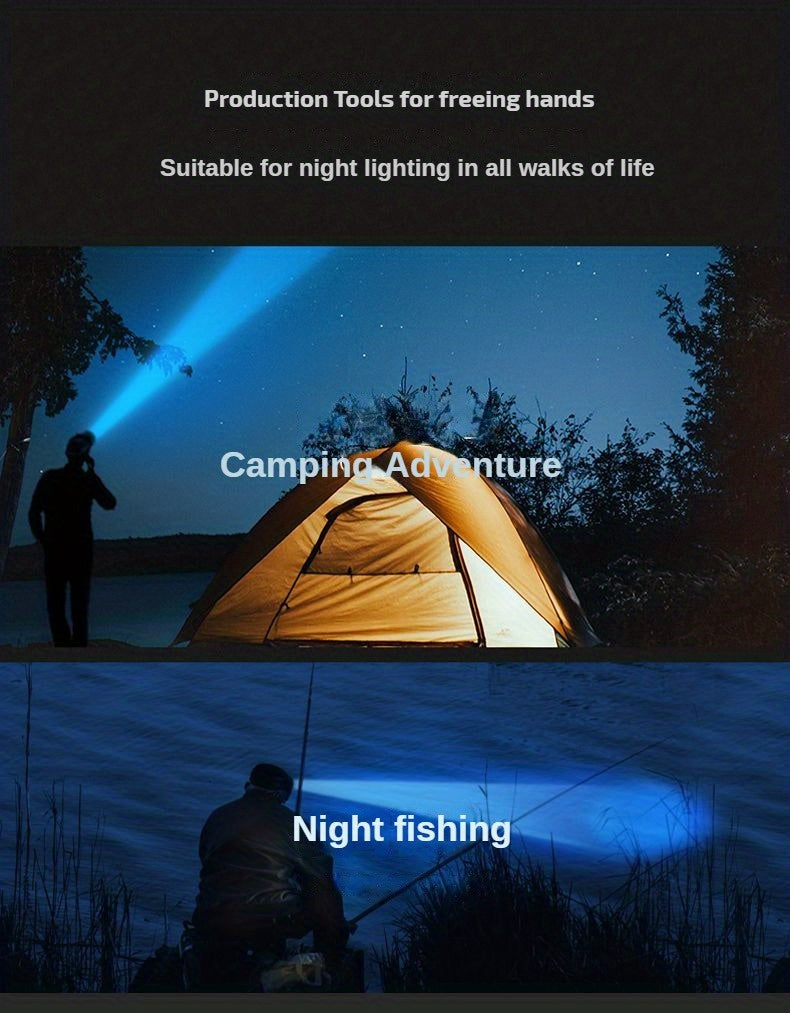 LED Strong Light Five-Headed Airplane Light USB Charging Headlamp for Cycling, Outdoor Camping, Fishing, Built-in Rechargeable Battery, Long-Lasting Battery Life, 4 Lighting Modes, Suitable for Different Application Scenarios