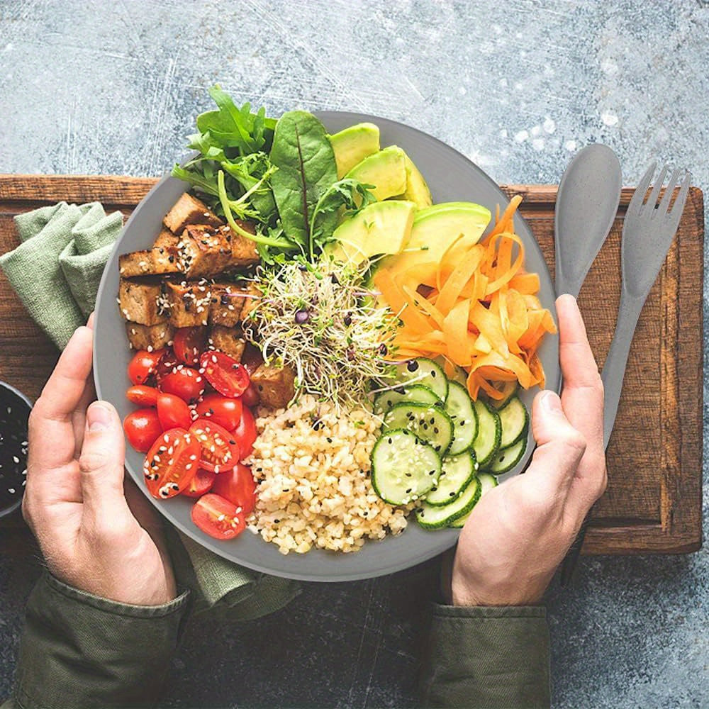 16pcs Unbreakable Wheat Straw Dinnerware Sets, Reusable Tableware Set, Lightweight Microwave Dishwasher Safe, Plates, Cups, Bowls For RV Camping Picnic Kitchen Dorm