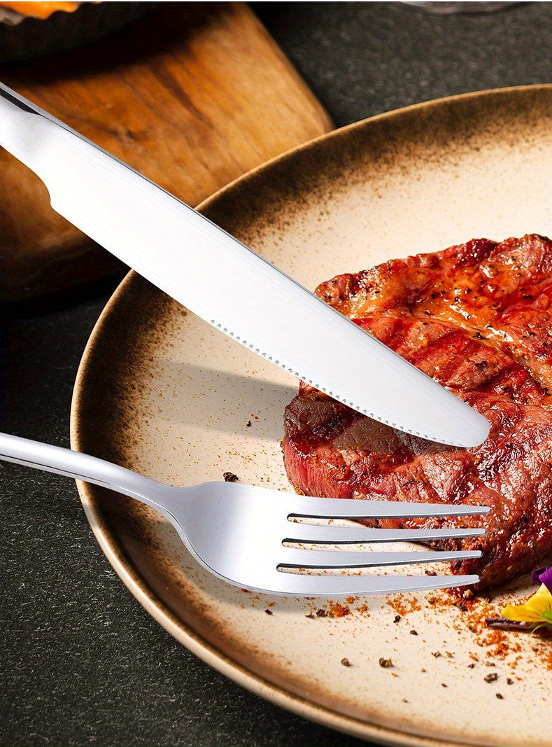 16pcs/24pcs tableware stainless steel knife, fork and spoon set Bull polishing dishwasher safe and easy to clean family dinner party birthday wedding festival camping party