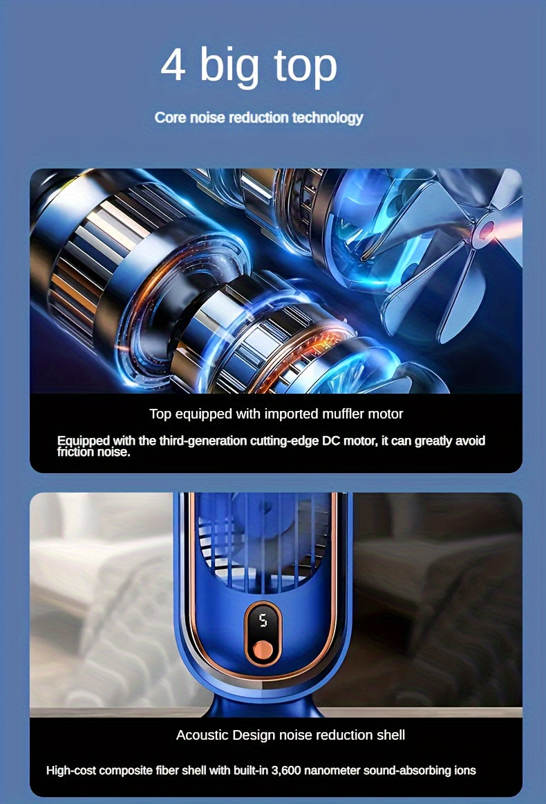 1pc, Portable Desktop Fan, Large Battery Dual Motor Home Small Air Cooler, 5 Speed Air Cooling Fan 720° Surround Blower, Office, Travel, Camping, Outdoor RV Portable USB Fan, Thanksgiving Halloween Christmas Gift, Fan, Cooli