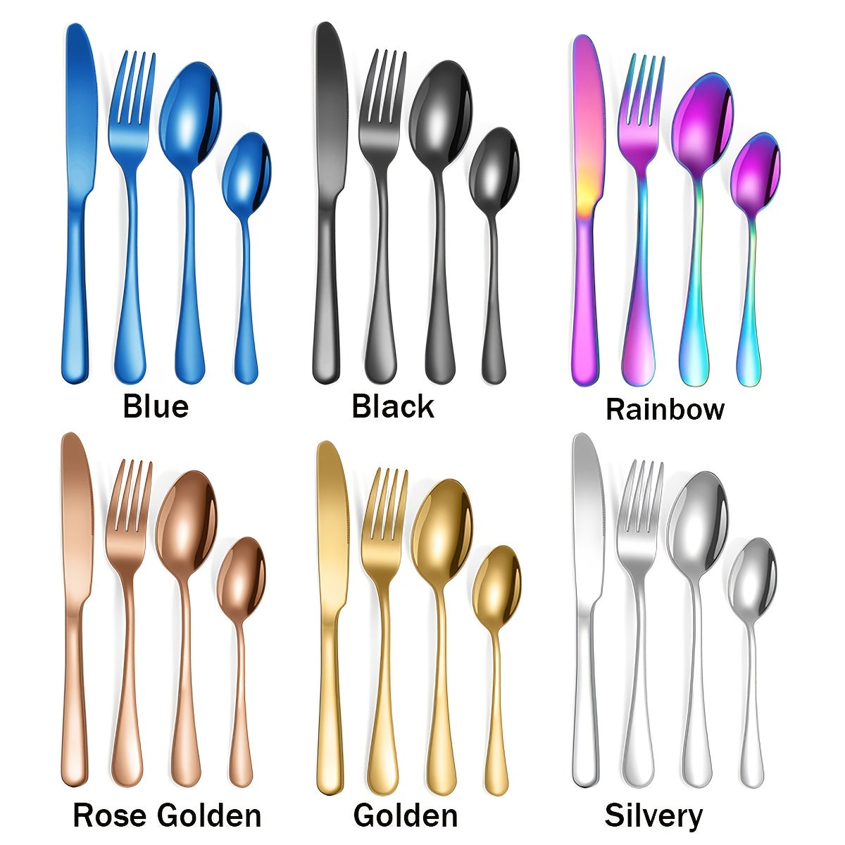 16pcs/24pcs tableware stainless steel knife, fork and spoon set Bull polishing dishwasher safe and easy to clean family dinner party birthday wedding festival camping party