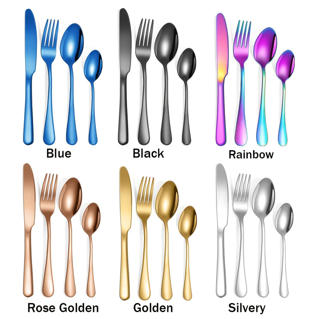 16pcs/24pcs tableware stainless steel knife, fork and spoon set Bull polishing dishwasher safe and easy to clean family dinner party birthday wedding festival camping party