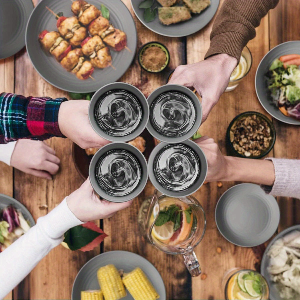 16pcs Unbreakable Wheat Straw Dinnerware Sets, Reusable Tableware Set, Lightweight Microwave Dishwasher Safe, Plates, Cups, Bowls For RV Camping Picnic Kitchen Dorm