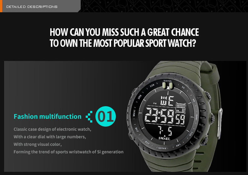 SMAEL Outdoor Explorer Watch - Water Resistant LED Electronic Timepiece with Luminous Display, Alarm, and Digital Wristband - Perfect for Camping, Hiking, Travel, and Adventure Seekers